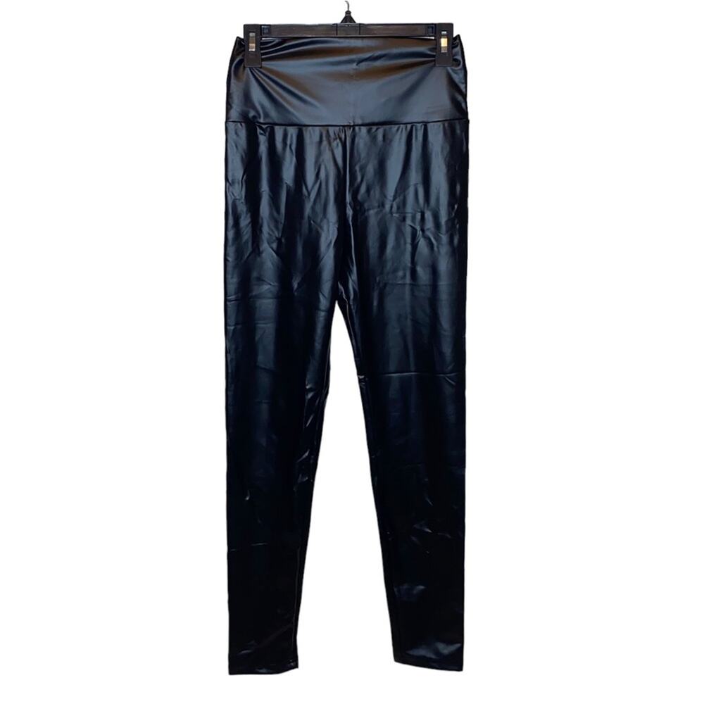Black Faux Leather High-Waist Leggings Large